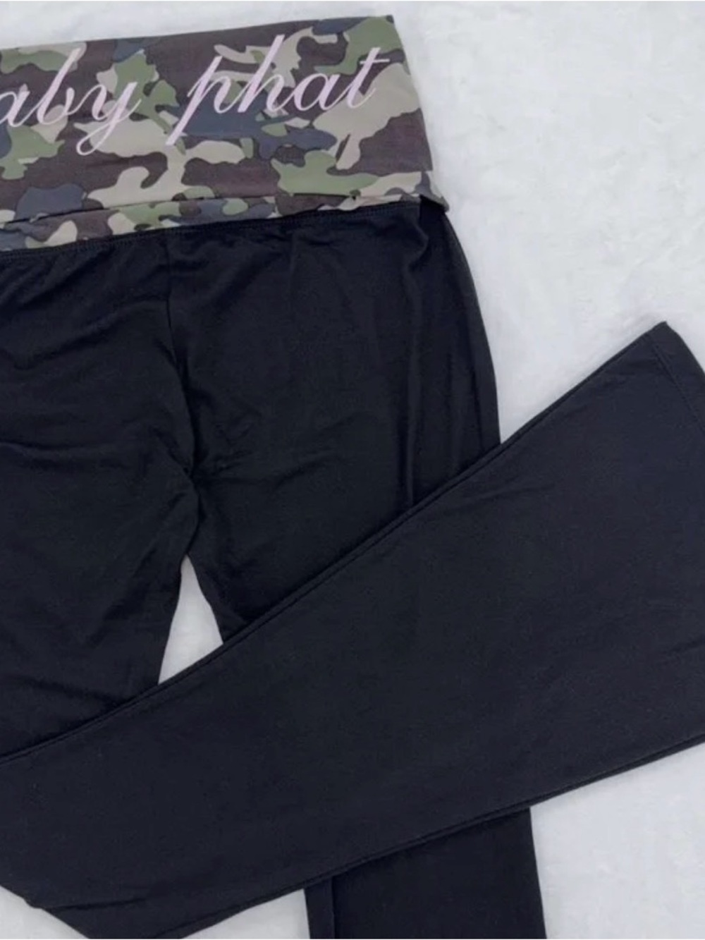Baby Phat Black Leggings with Camo Foldover Waistband